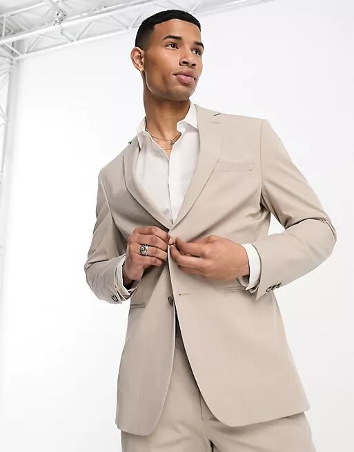 Selected Homme loose fit suit jacket in sand-Neutral Cover