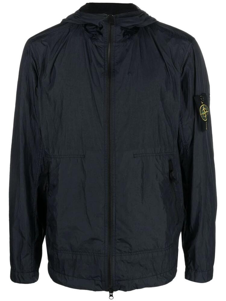 Stone Island logo-patch zip-up bomber jacket - Blue Cover