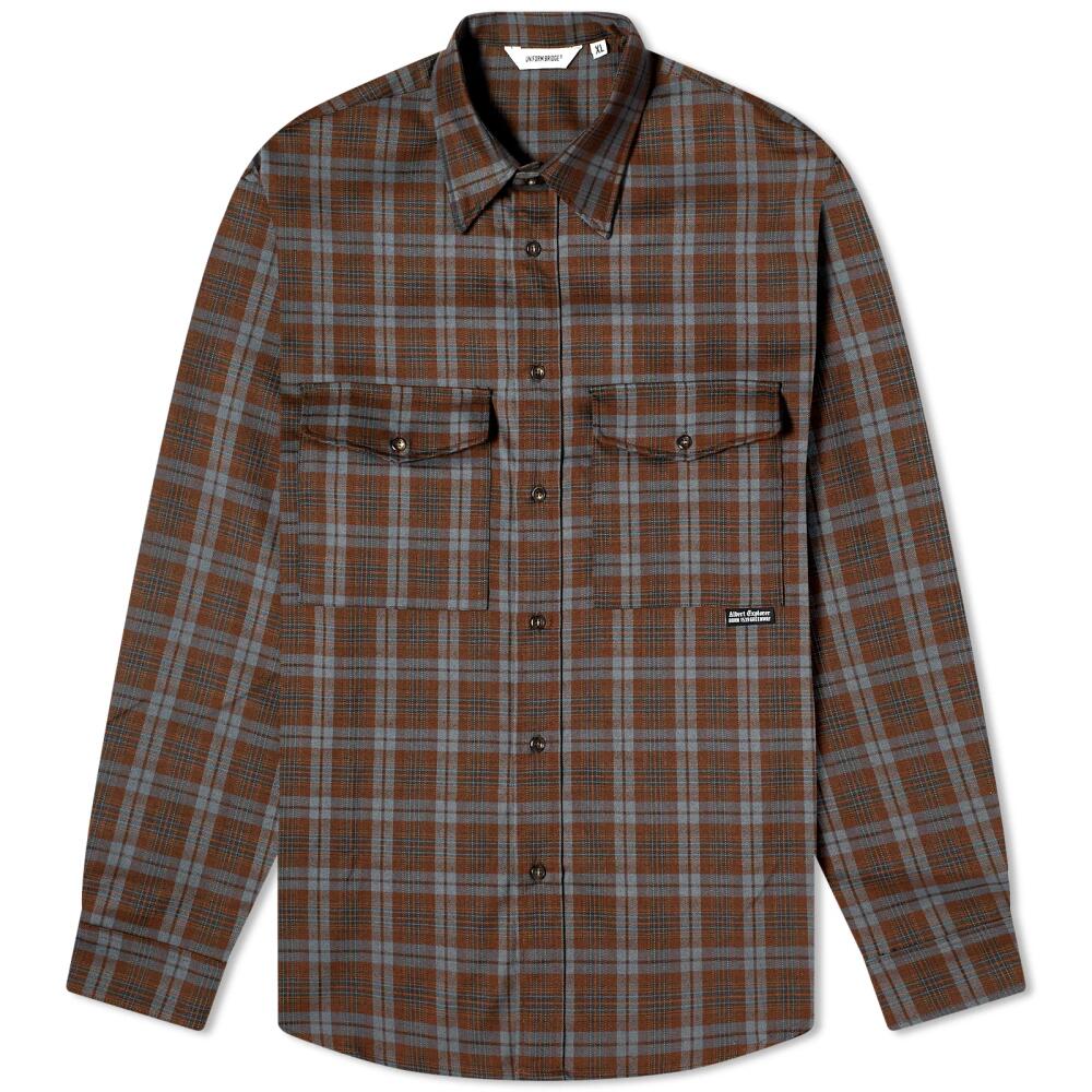 Uniform Bridge Men's Pocket Check Shirt in Brown Cover