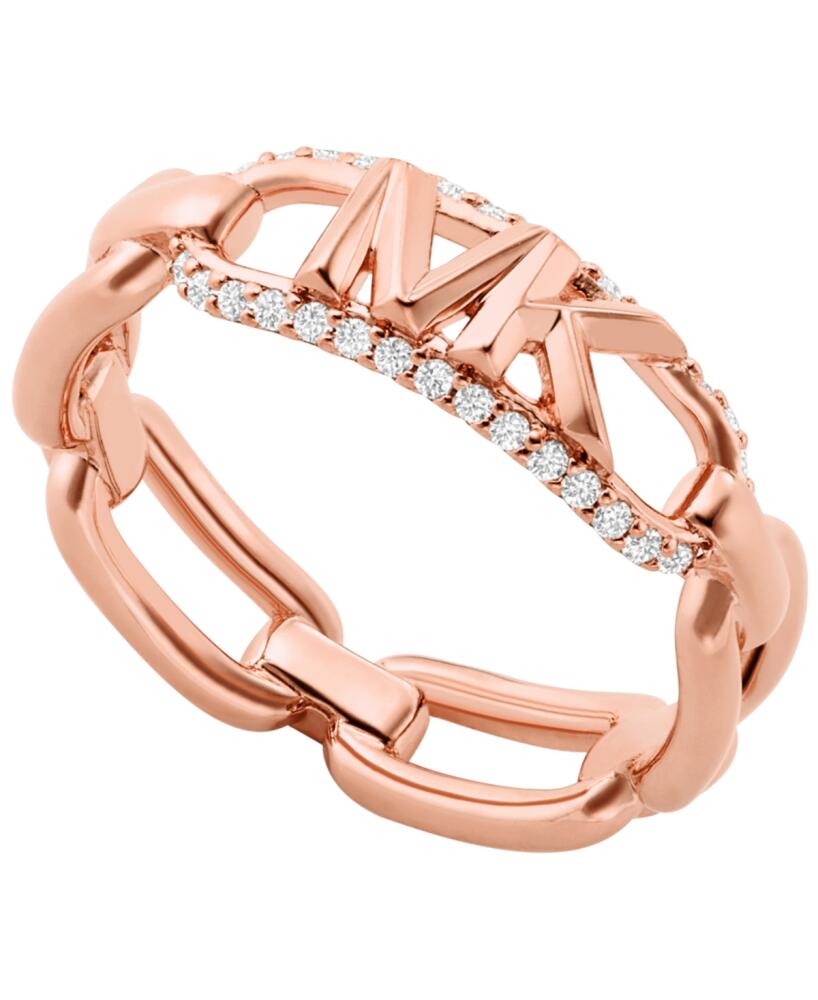 Michael Kors 14K Rose Gold Plated Sterling Silver Pave Empire Link Chain Ring - Rose Gold Cover