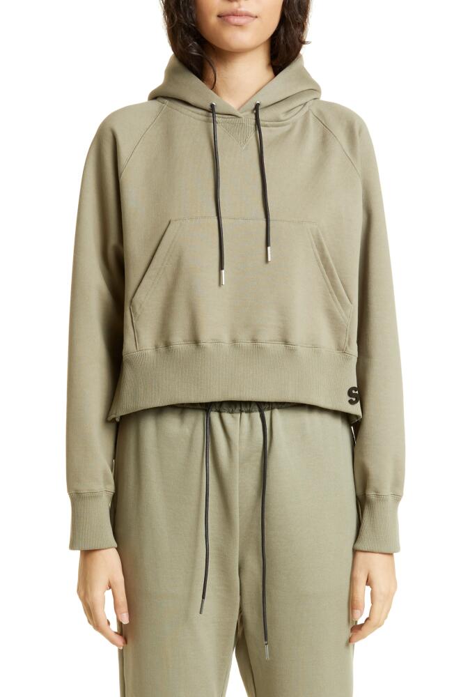 Sacai Mixed Media High-Low Cotton Jersey Hoodie in L/Khaki Cover