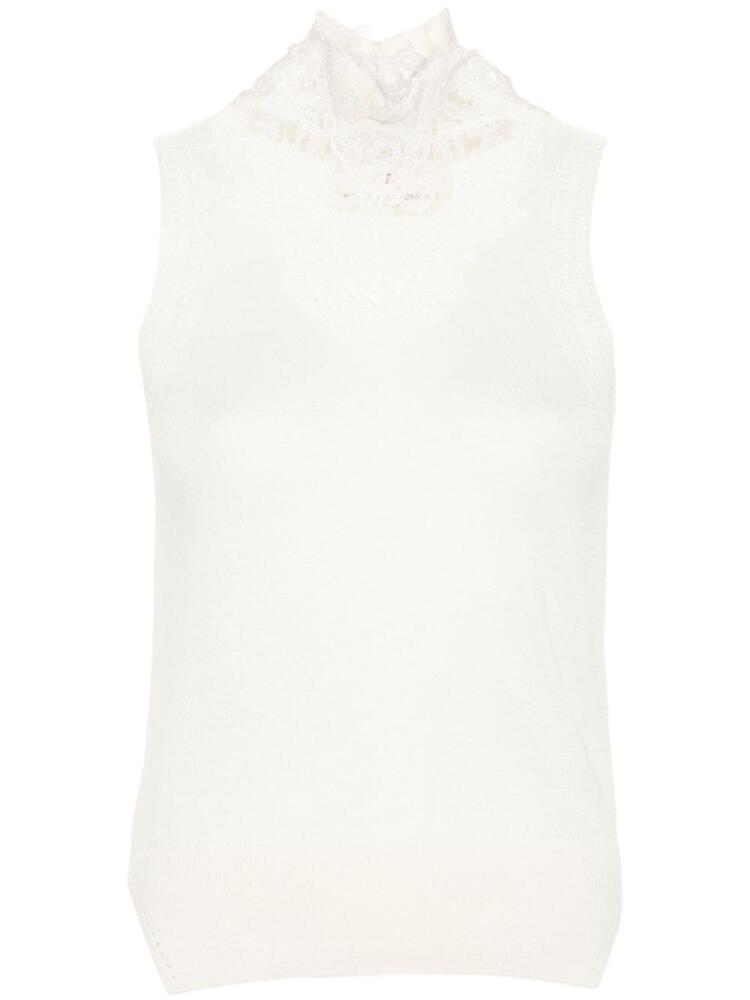 Ermanno Scervino floral-appliqué mock-neck tank top - Neutrals Cover