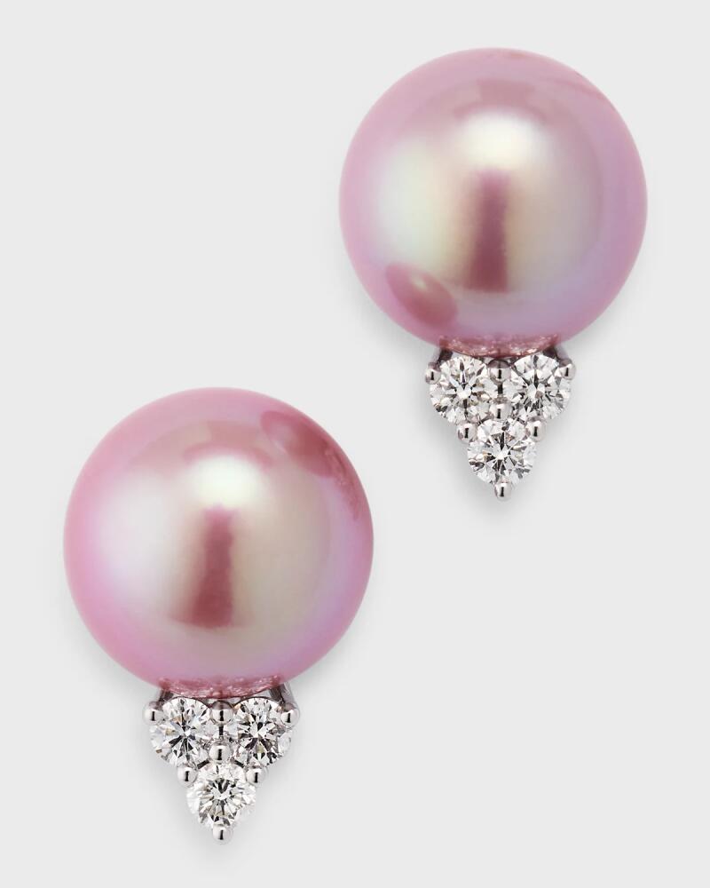 Pearls By Shari 18k White Gold Pink Kasumiga Pearl and Diamond Earrings Cover