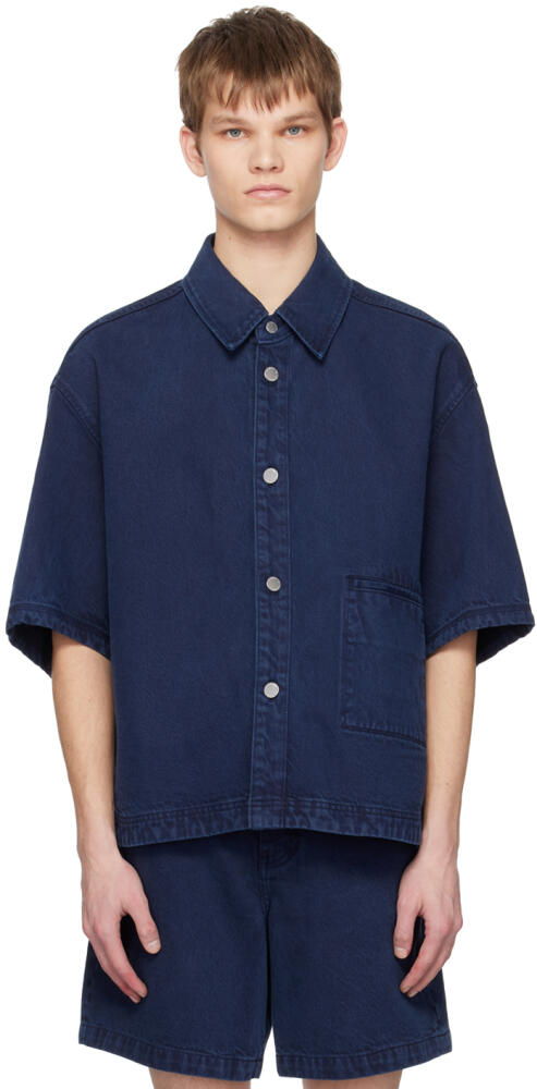 Solid Homme Navy Cropped Denim Shirt Cover