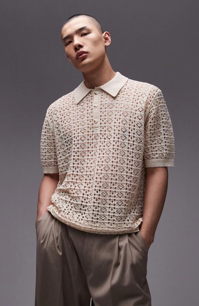 Topman Pointelle Polo in Stone Cover