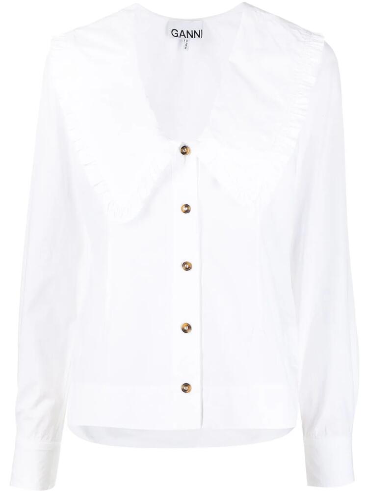 GANNI ruffled exaggerated collar blouse - White Cover