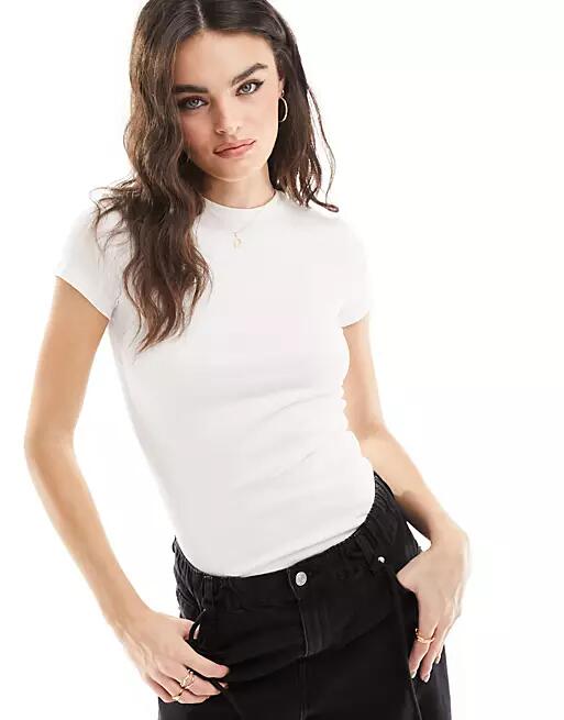 Weekday Close fitted rib t-shirt in white Cover