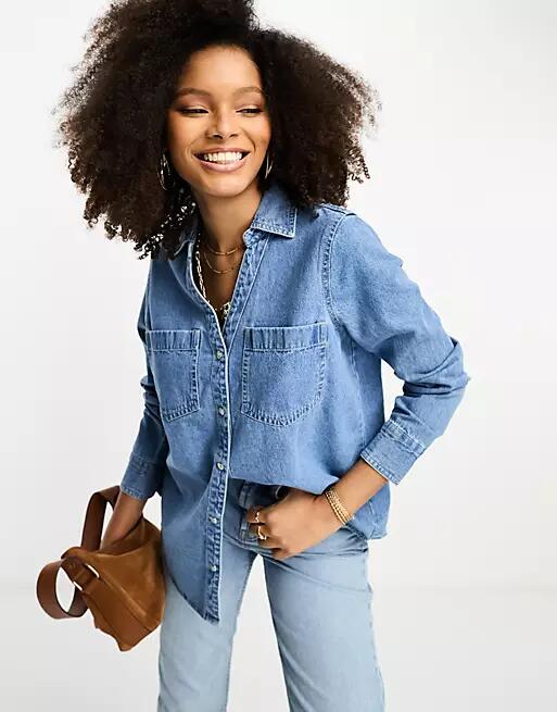 River Island relaxed denim shirt in blue Cover