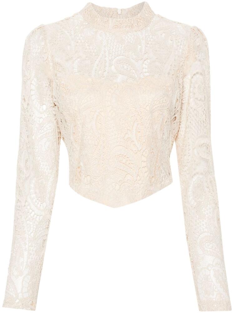 TWINSET macramé-lace cropped blouse - Neutrals Cover