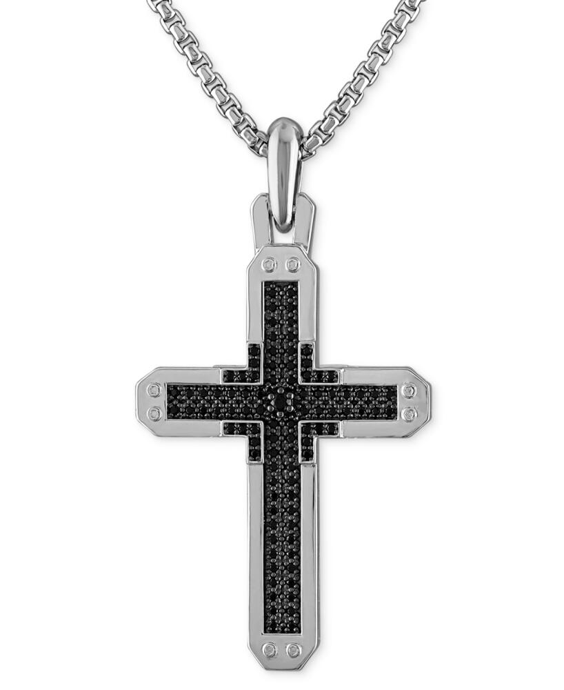 Bulova Sterling Silver Black Diamond Cross Pendant Necklace, 24" + 2" extender - Silver Tone Cover