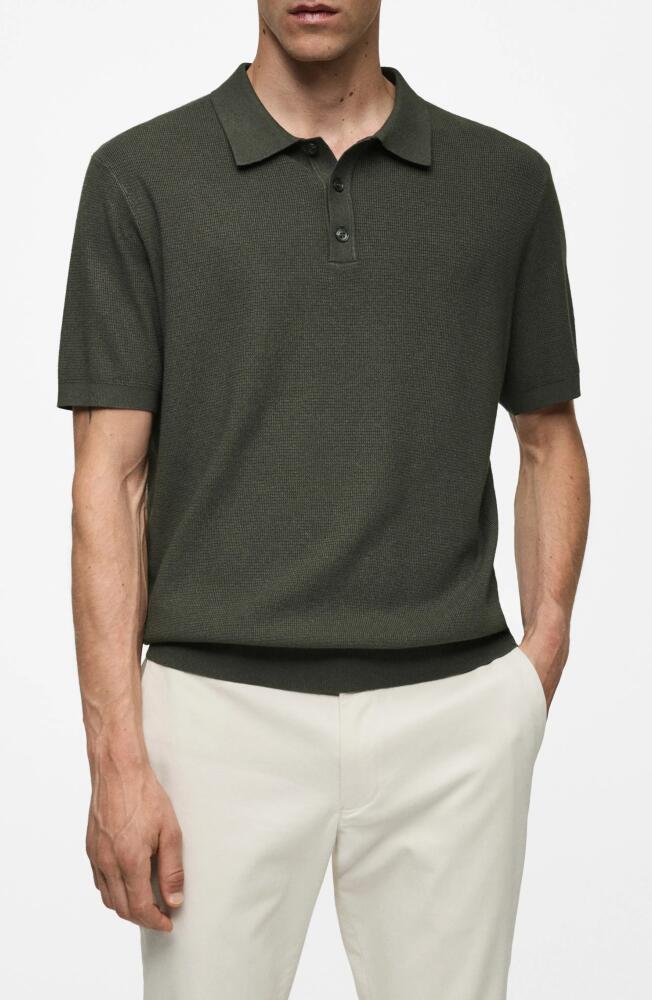 MANGO Structured Polo Shirt in Forest Green Cover