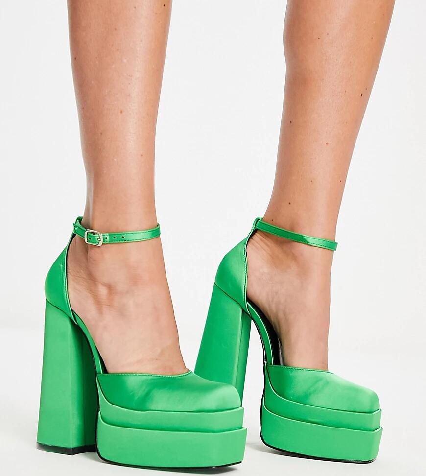 Daisy Street Exclusive double platform heeled shoes in bright green satin Cover