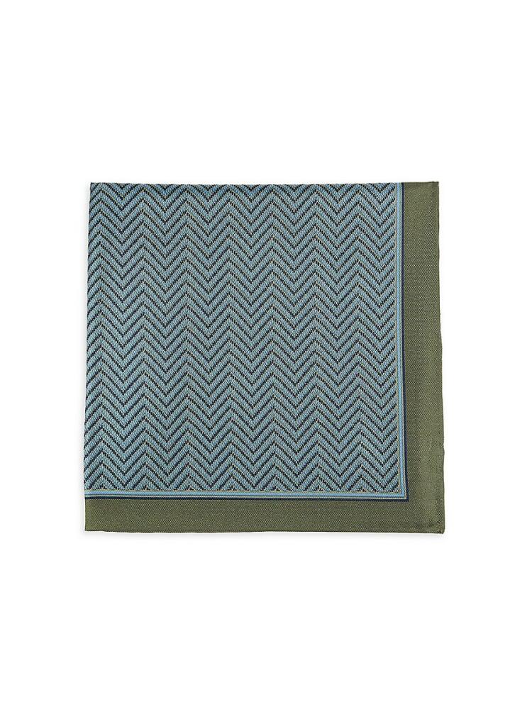 Saks Fifth Avenue Men's Herringbone Silk Pocket Square - Olive Cover