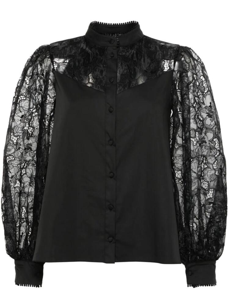 NISSA floral-lace panelled shirt - Black Cover