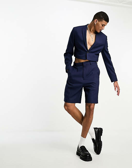 ASOS DESIGN wide suit short in navy Cover