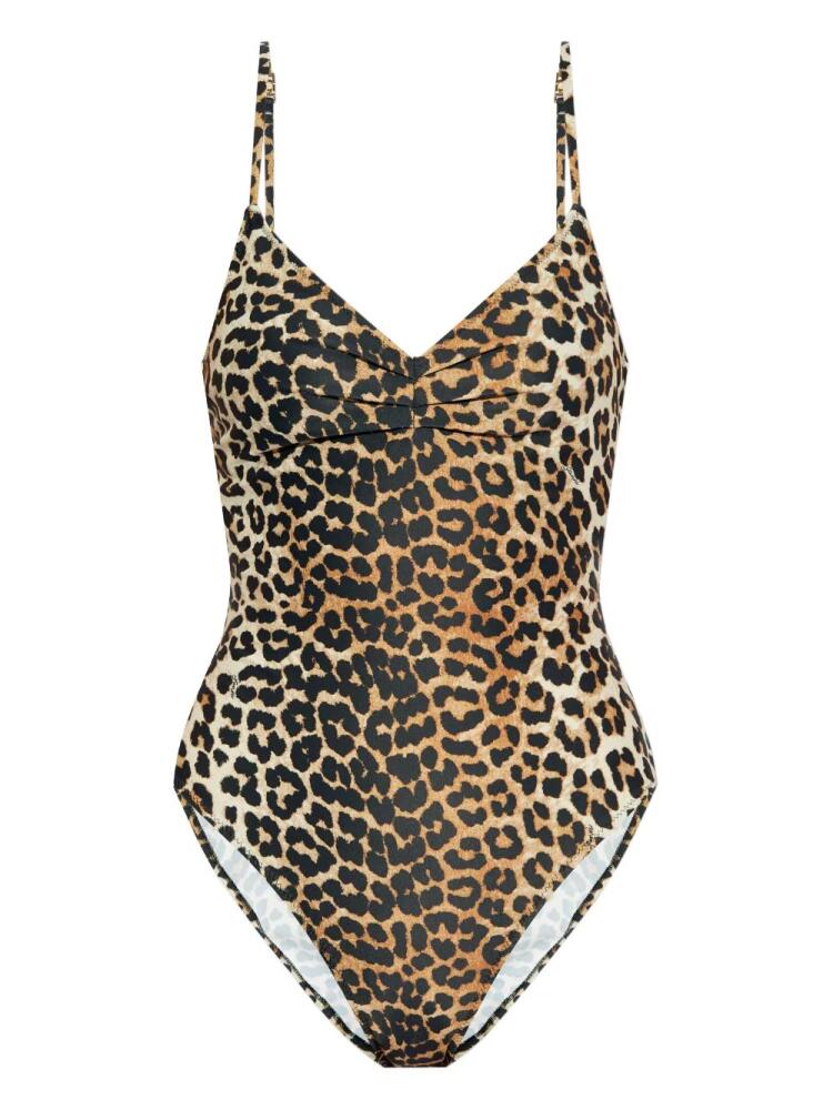 GANNI leopard-print swimsuit - Brown Cover