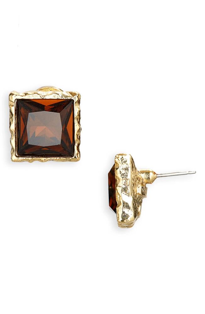 Oscar de la Renta Square Crystal Stud Earrings in Smoky Quartz Cover