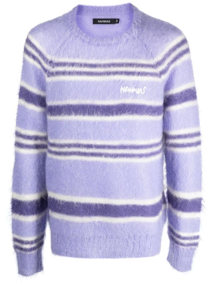 Nahmias logo-embroidered striped jumper - Purple Cover