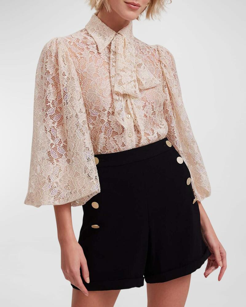 Anne Fontaine Helene Blouson-Sleeve Floral Lace Shirt Cover