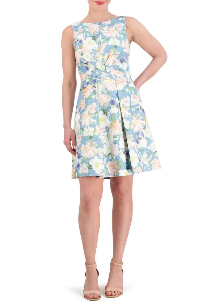 Vince Camuto Floral Jacquard Cross Bodice Dress in Blue Cover