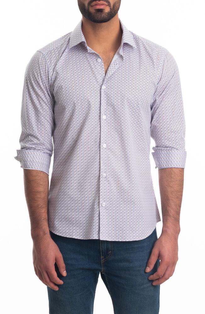 Jared Lang Trim Fit Cotton Button-Up Shirt in White Print Cover