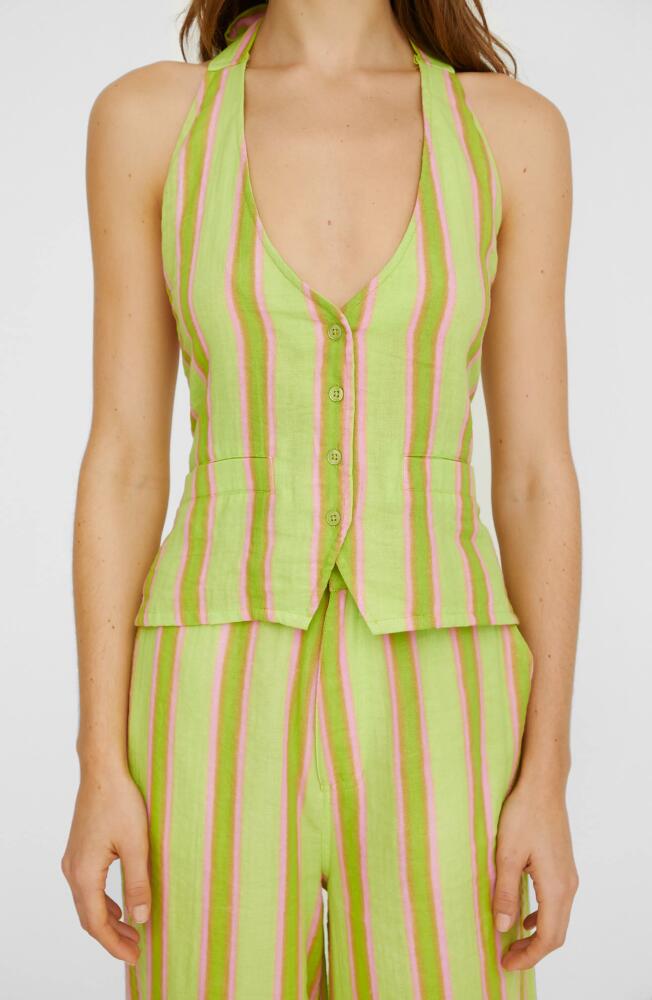 NASTY GAL Stripe Button Front Halter Top in Green Cover