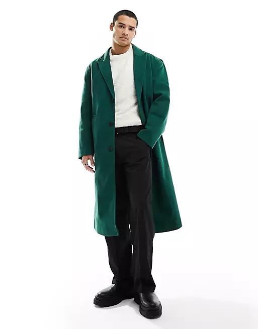 ASOS DESIGN relaxed wool look overcoat in green Cover