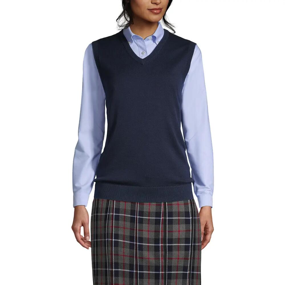 Lands' End School Uniform Cotton Modal Fine Gauge Sweater Vest in Classic Navy Cover