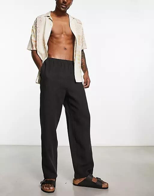 Weekday Seth linen pants in black Cover