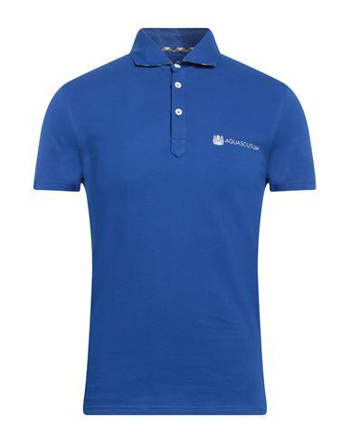 Aquascutum Man Polo shirt Bright blue Cotton, Elastane Cover