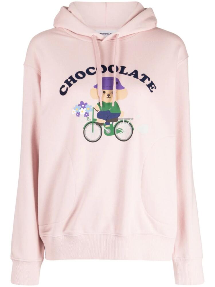 CHOCOOLATE logo-print long-sleeve hoodie - Pink Cover