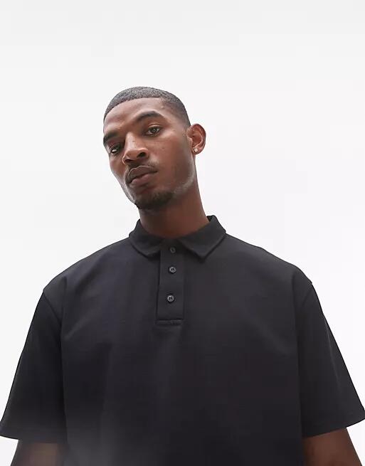 Topman relaxed fit polo in washed black Cover