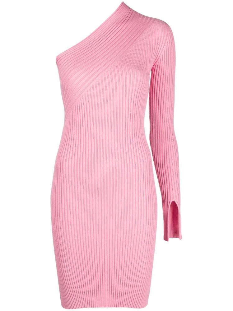 AERON off-shoulder rib-knit minidress - Pink Cover