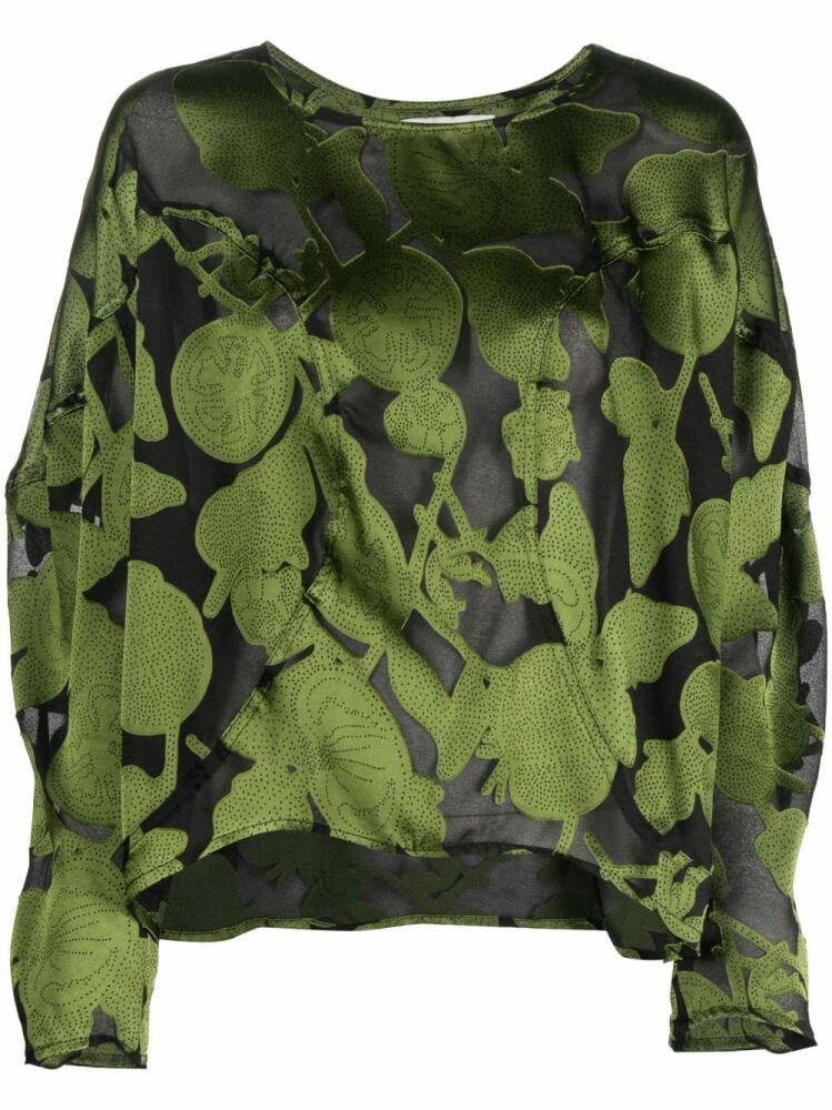 Henrik Vibskov graphic-print cropped blouse - Green Cover