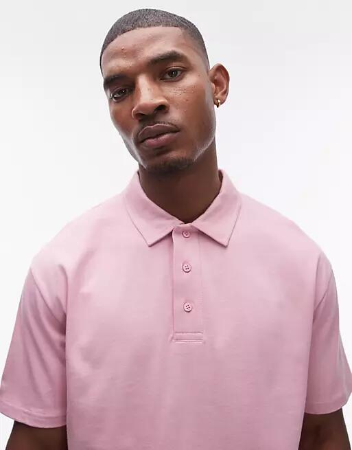 Topman relaxed fit polo shirt in washed pink Cover