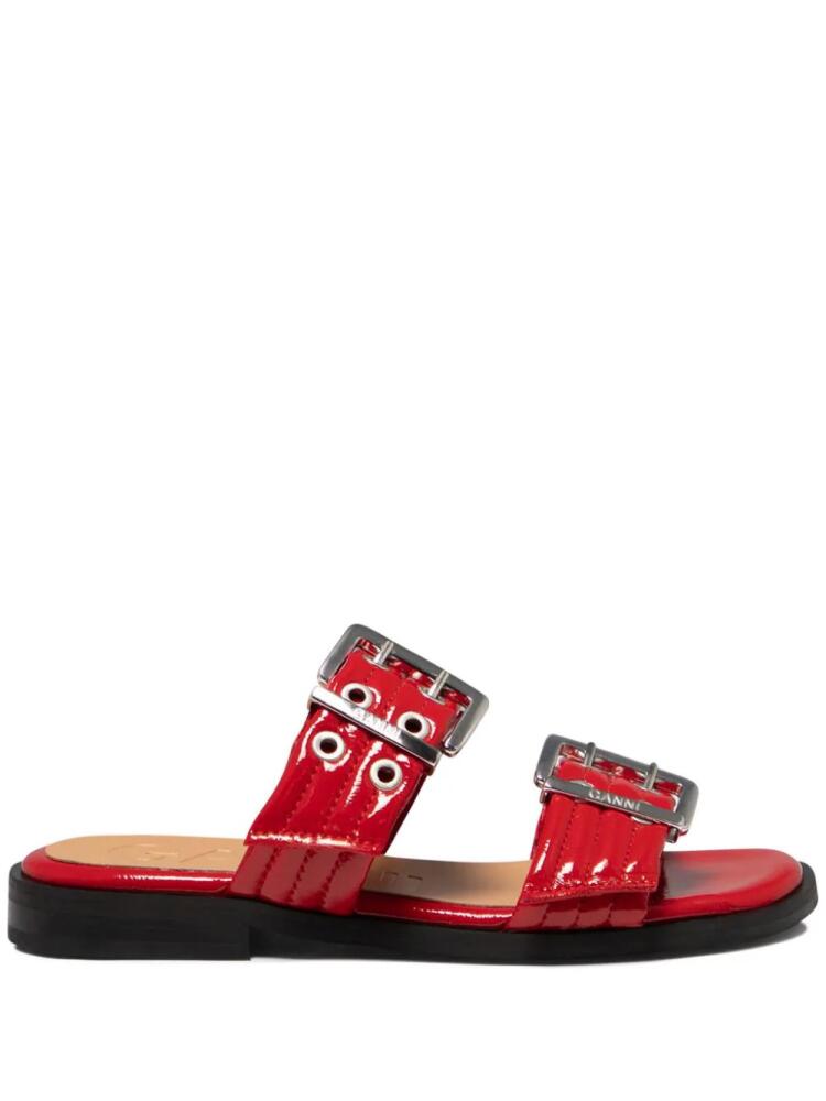 GANNI buckle-fastening patent-finish slides - Red Cover