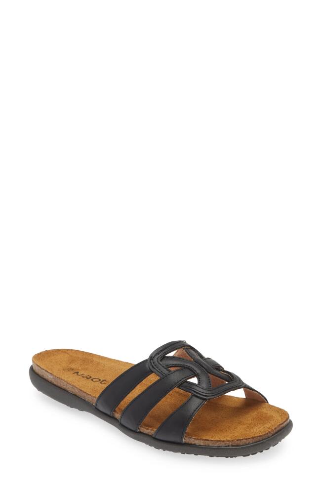 Naot Liv Slide Sandal in Jet Black Leather Cover