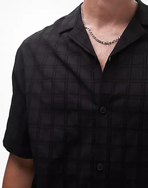 Topman short sleeve textured grid shirt in black Cover