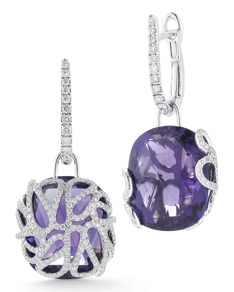 Miseno 18k White Gold Reversible Diamond & Amethyst Hoop-Drop Earrings Cover