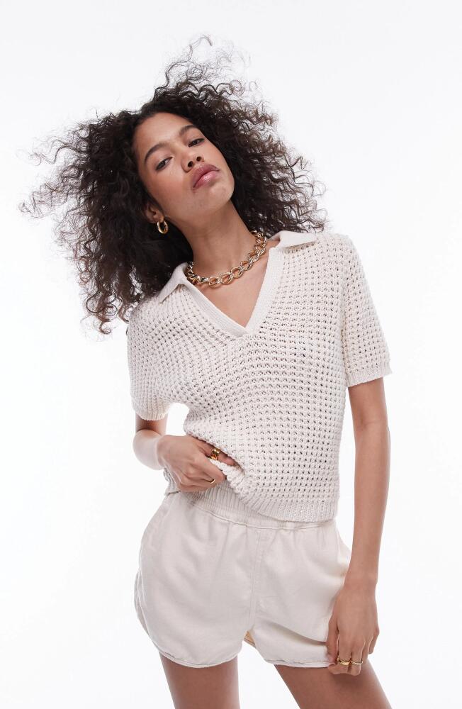 Topshop Stitchy Textured Short Sleeve Sweater in Cream Cover