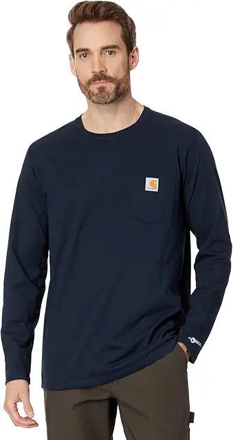 Carhartt Force Relaxed Fit Midweight Long Sleeve Pocket T-Shirt (Navy) Men's Clothing Cover