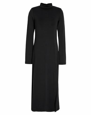 8 By Yoox Mock-neck Front Split Midi Dress W/ Flared Sleeves Woman Midi dress Black Recycled polyester, Elastane Cover