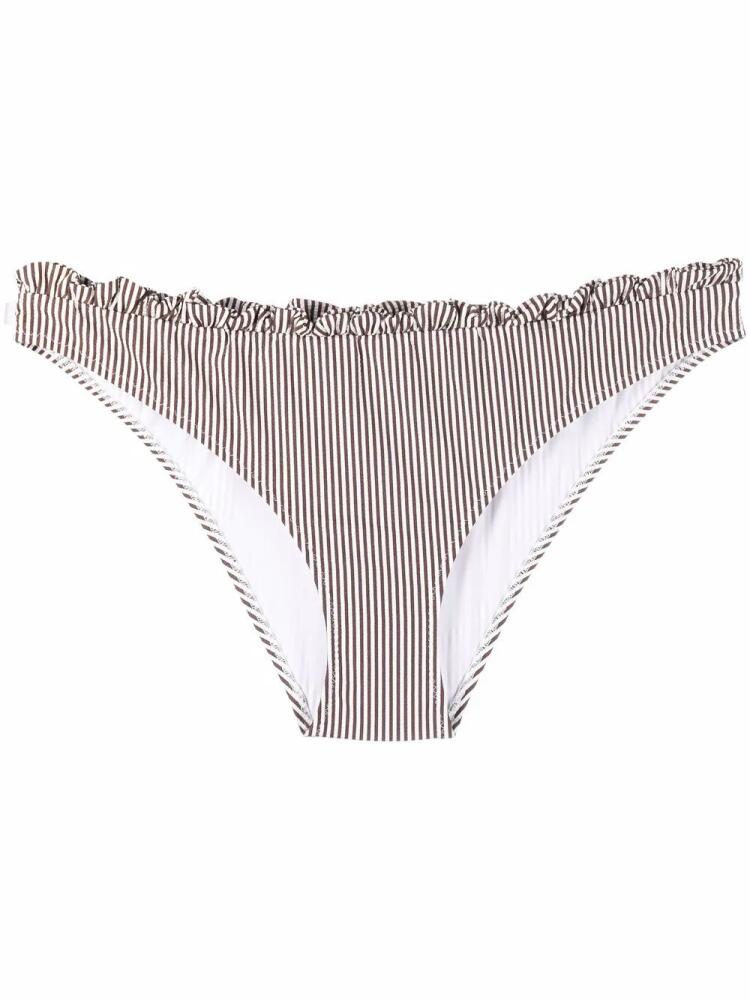 GANNI ruched striped bikini bottoms - Brown Cover