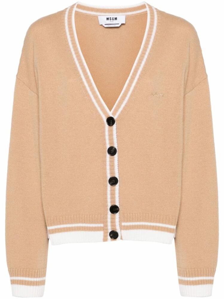 MSGM embroidered-logo knitted cardigan - Neutrals Cover