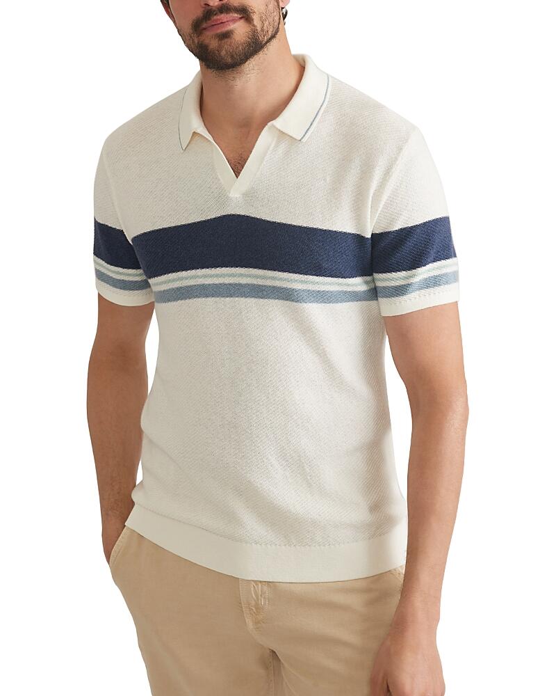 Marine Layer Greyson Cotton Stripe Sweater Knit Standard Fit Polo Shirt Cover