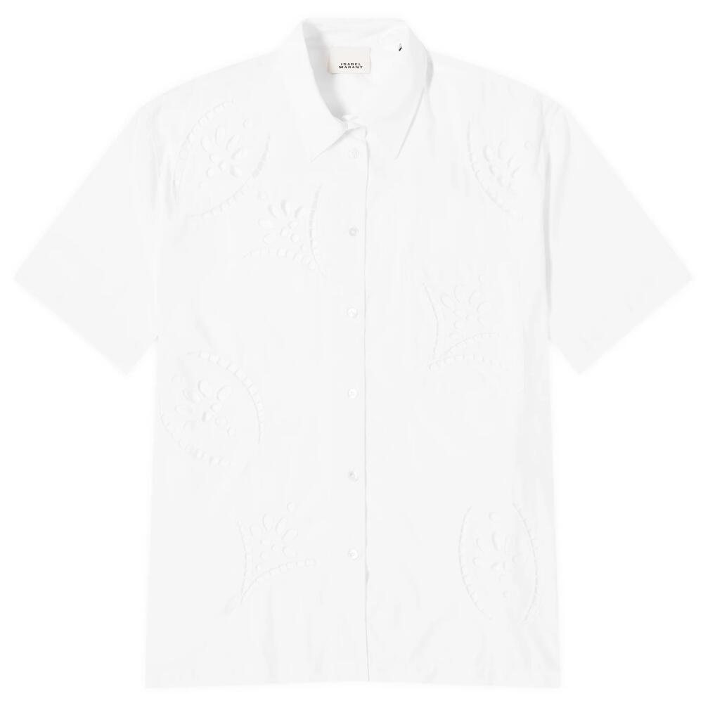 Isabel Marant Women's Bilya Embroidered Short Sleeve Shirt in White Cover