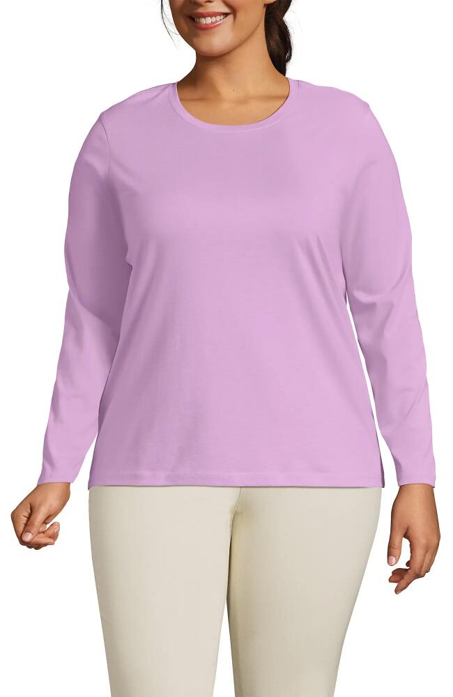 Lands' End Plus Size Relaxed Supima Cotton Long Sleeve Crew Neck T-Shirt in Pink Amethyst Cover