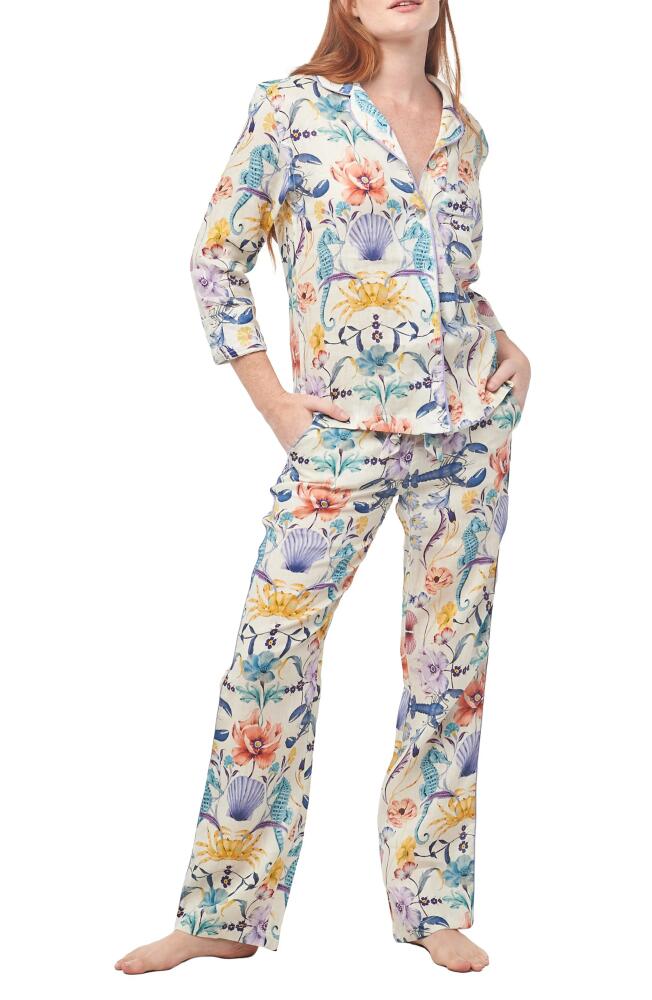 The Lazy Poet Nina Seahorses Linen Pajamas in White Cover