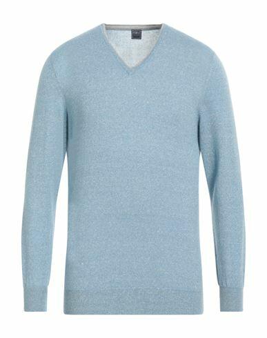 Fedeli Man Sweater Light blue Cashmere, Linen Cover