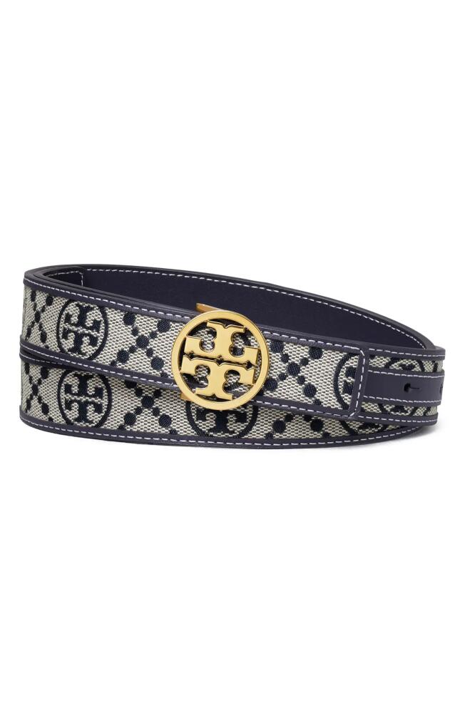 Tory Burch Miller T Monogram Jacquard & Leather Belt in Tory Navy Cover